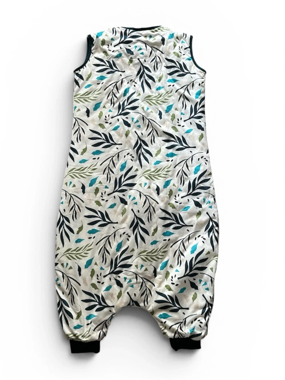 Sleeveless Leaf-Print Kids Sleep Sack in White & Teal